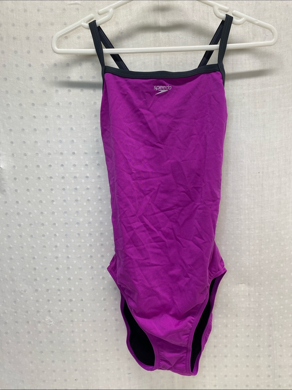 Speedo Endurance + Women’s Purple-Magenta One-Piece Swimsuit Gray Trim Size 10